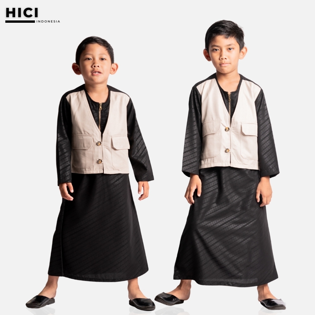 Hici Gamis Rompi Anak Laki - Laki Lengan Panjang Motif Embos Bungur