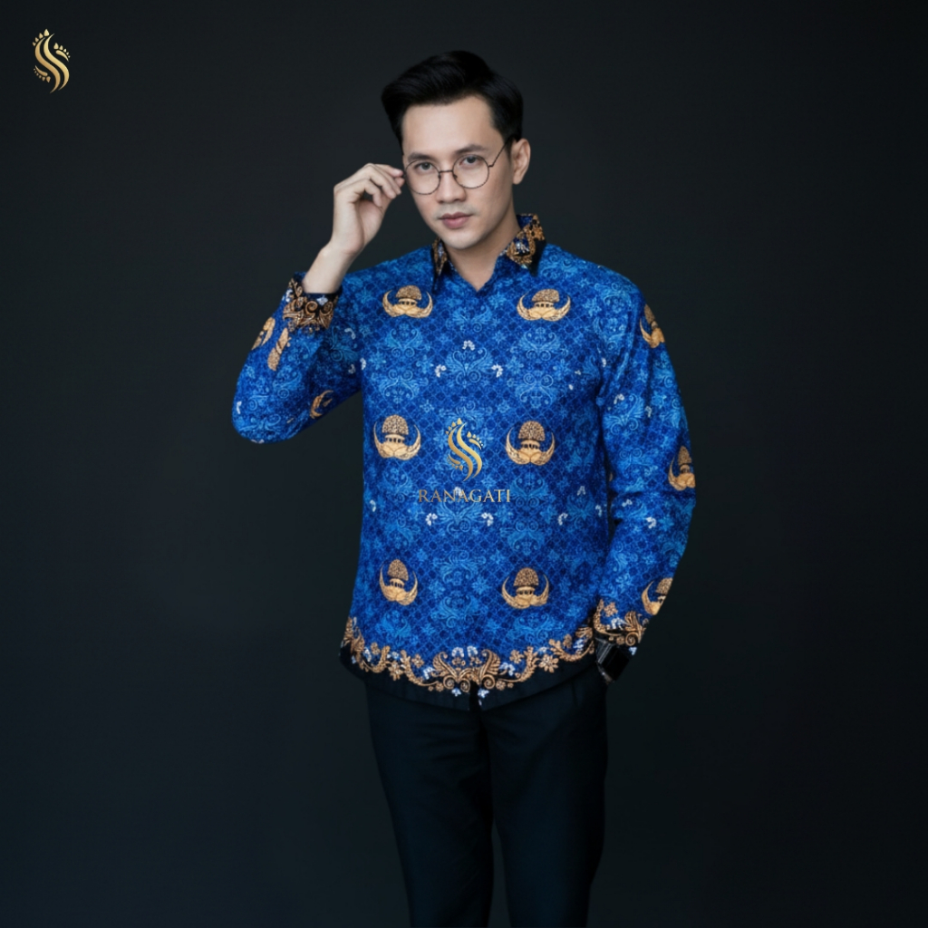 BATIK RANAGATI MOTIF KORPRI BUMI NUSA SAGARA Atasan Kemeja Hem Baju Batik Pria Cowok Slimfit Full La