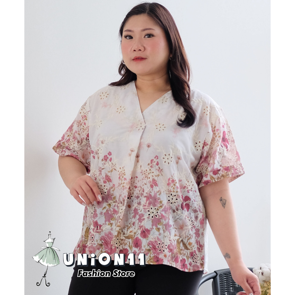 UNION11- ATASAN WANITA JUMBO XXXL BAHAN KATUN BORDIR BOLONG / BAJU KERJA WANITA BIGSIZE / SKIPPER