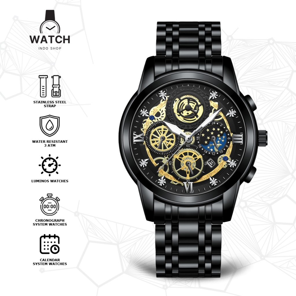 Indoshopwatches  Jam Tangan Analog Pria BINBOND 4010 Cronograph Watches Water Resistant 3 Atm