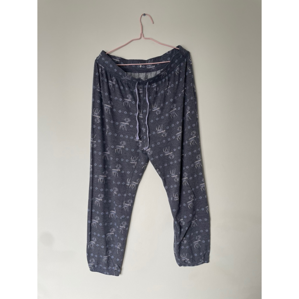 Sleep Wear Jogger Grey Abu Sedikit Ungu Celana Panjang Tidur Wanita Pria Unisex Kain Motif Stretch B