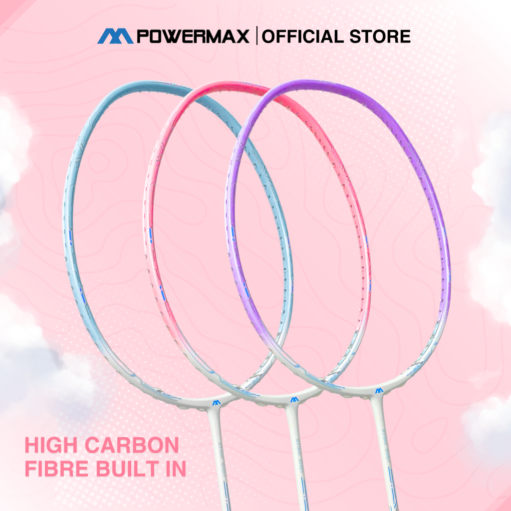 POWERMAX Raket Badminton Bulutangkis Sting Shot 36 LBS 5U Carbon Fiber Beginner Training Pemula Ring