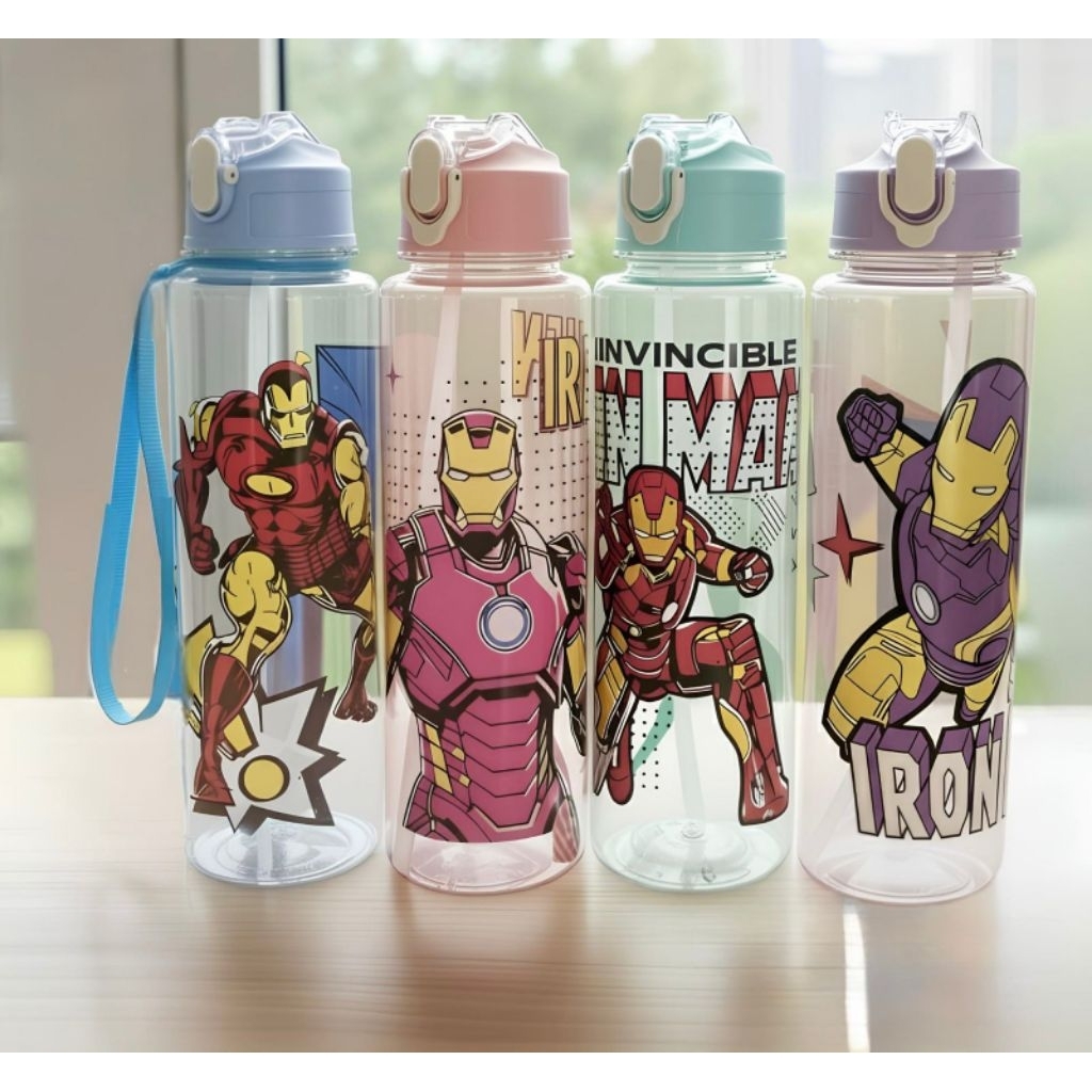 Botol Minum IRON MAN Transparan Tumbler Plastik Karakter Anak My Bottle Tumblr Sedotan