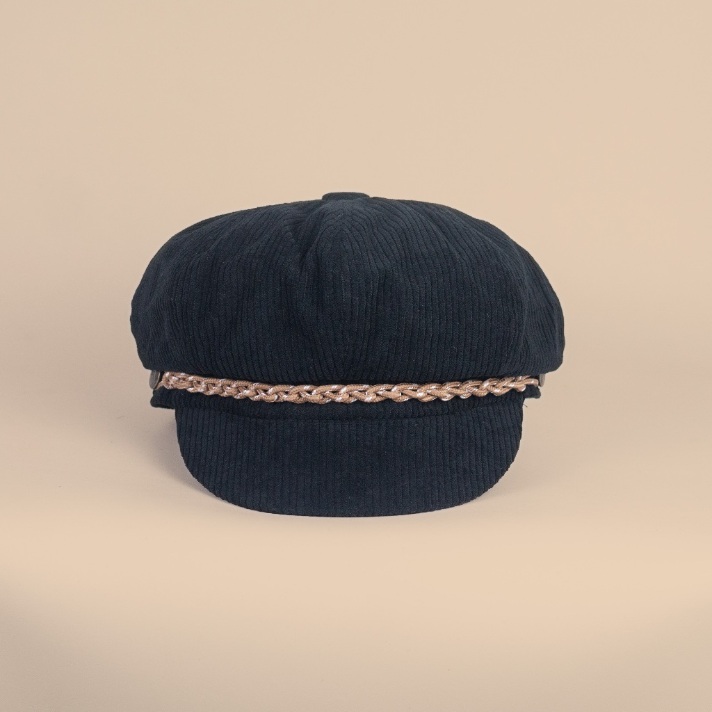 DIVINCES Newsboy Cap Sailor Fiddler Black Corduroy - Topi Vintage Copet Peaky Blinders/ Tom Shelby