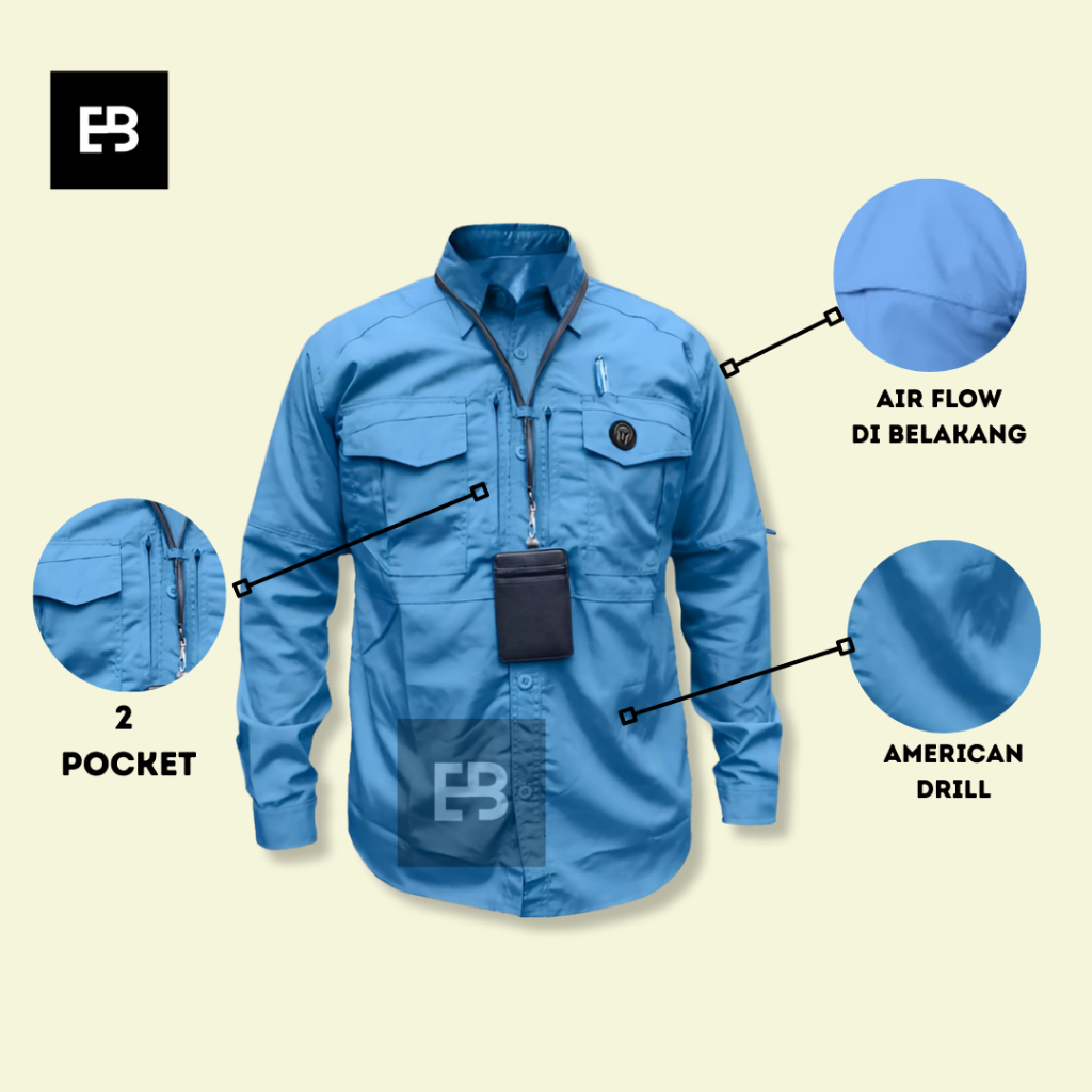 Kemeja Tactical Pria Dan Wanita  Lengan Panjang American Drill Premium