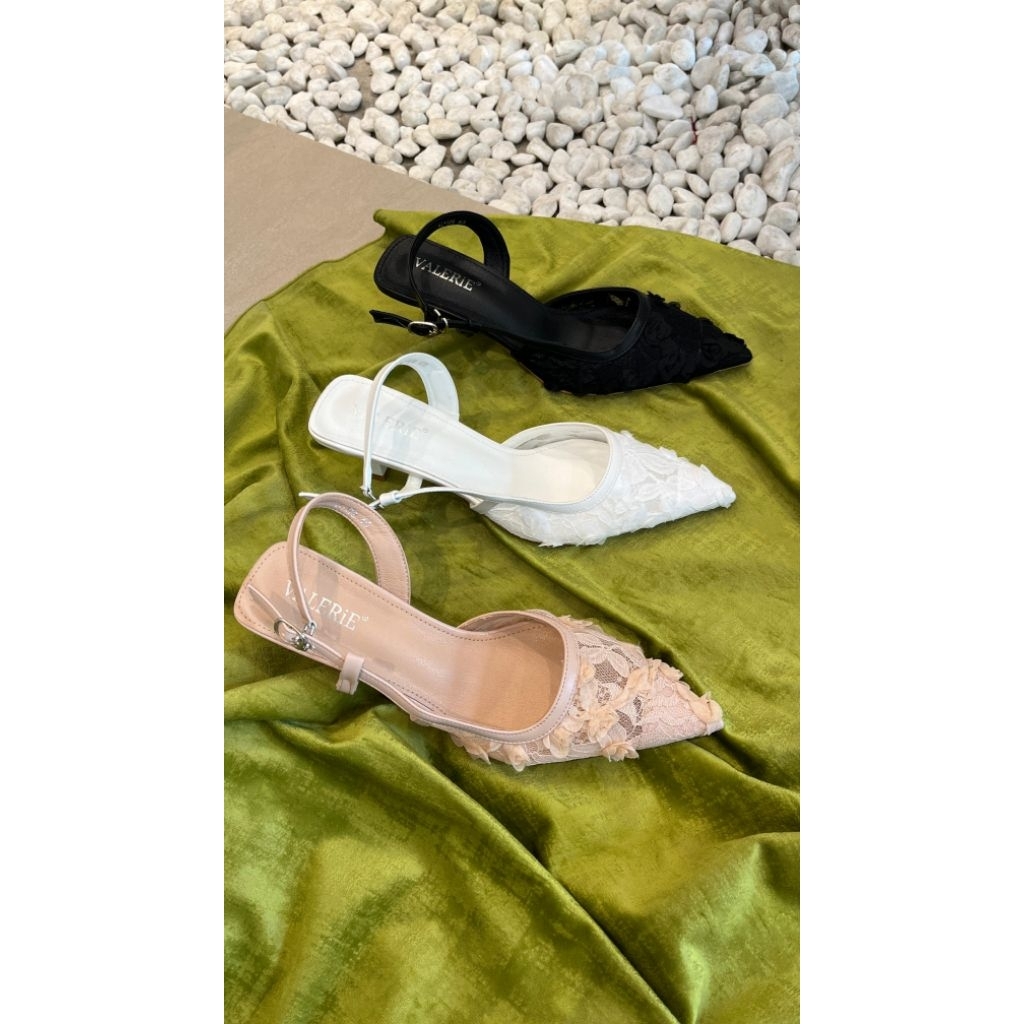VI-179 Heels Brukat tali belakang VALERiE SHOES