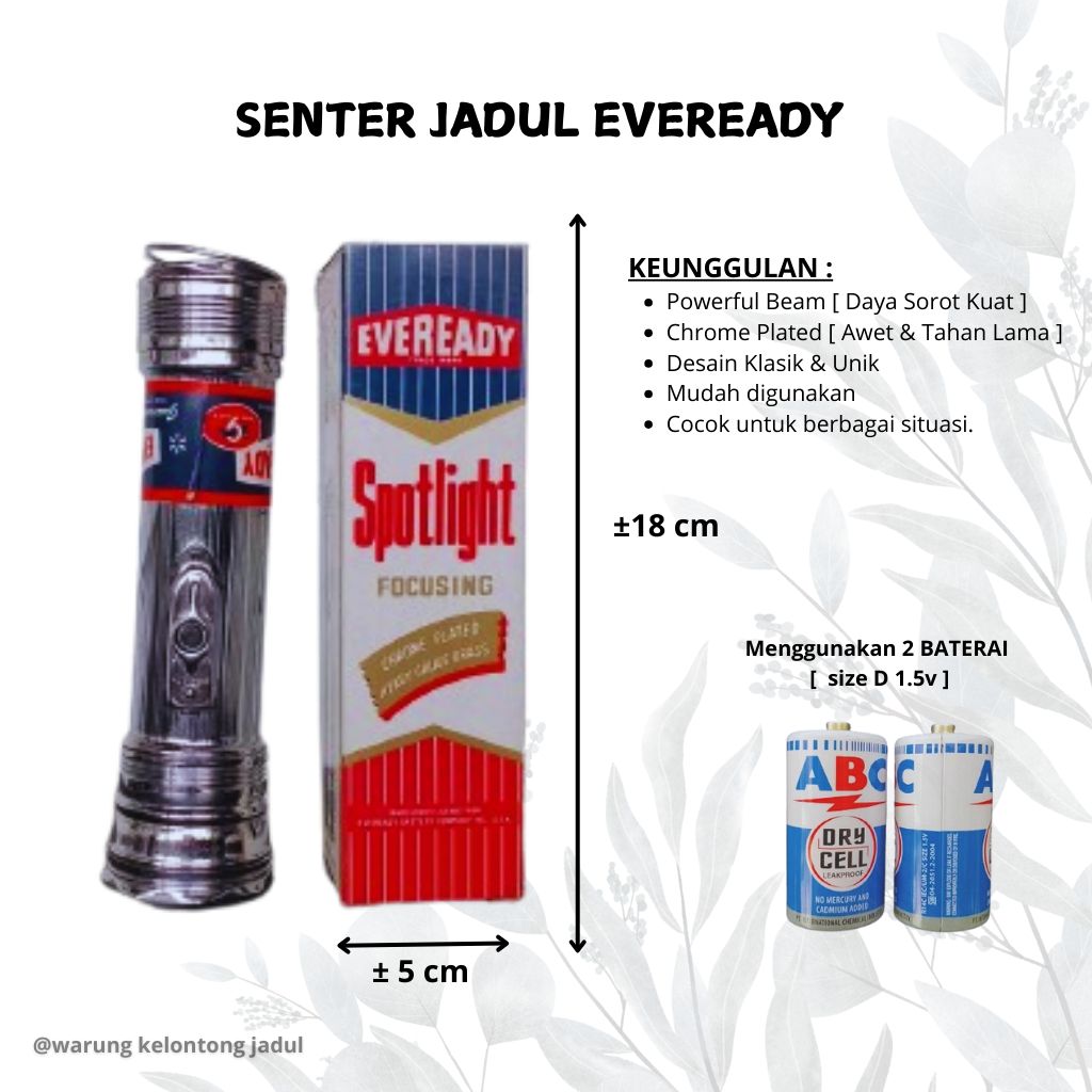 [ LANGKA ] SENTER JADUL EVEREADY POWERFUL BEAM CHROME PLATED KONDISI NOS SENTOLOP BATERAI BESAR
