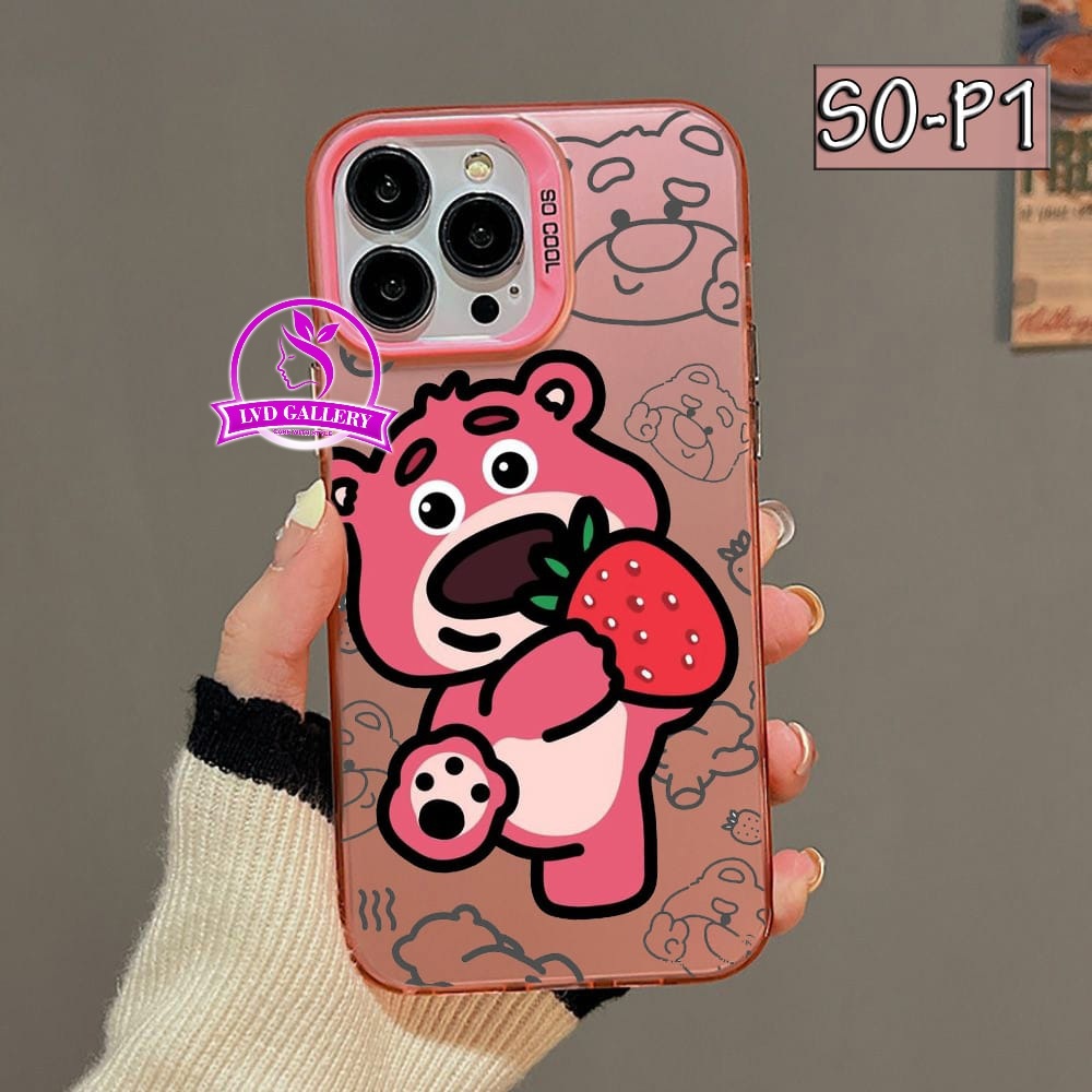Case Realme Note 80 Realme Note 70 Case Hologram Motif Bear Lucu SO-PINK