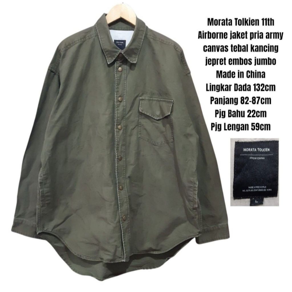 Morata Tolkien 11th Airborne jaket pria army canvas tebal kancing jepret embos jumbo