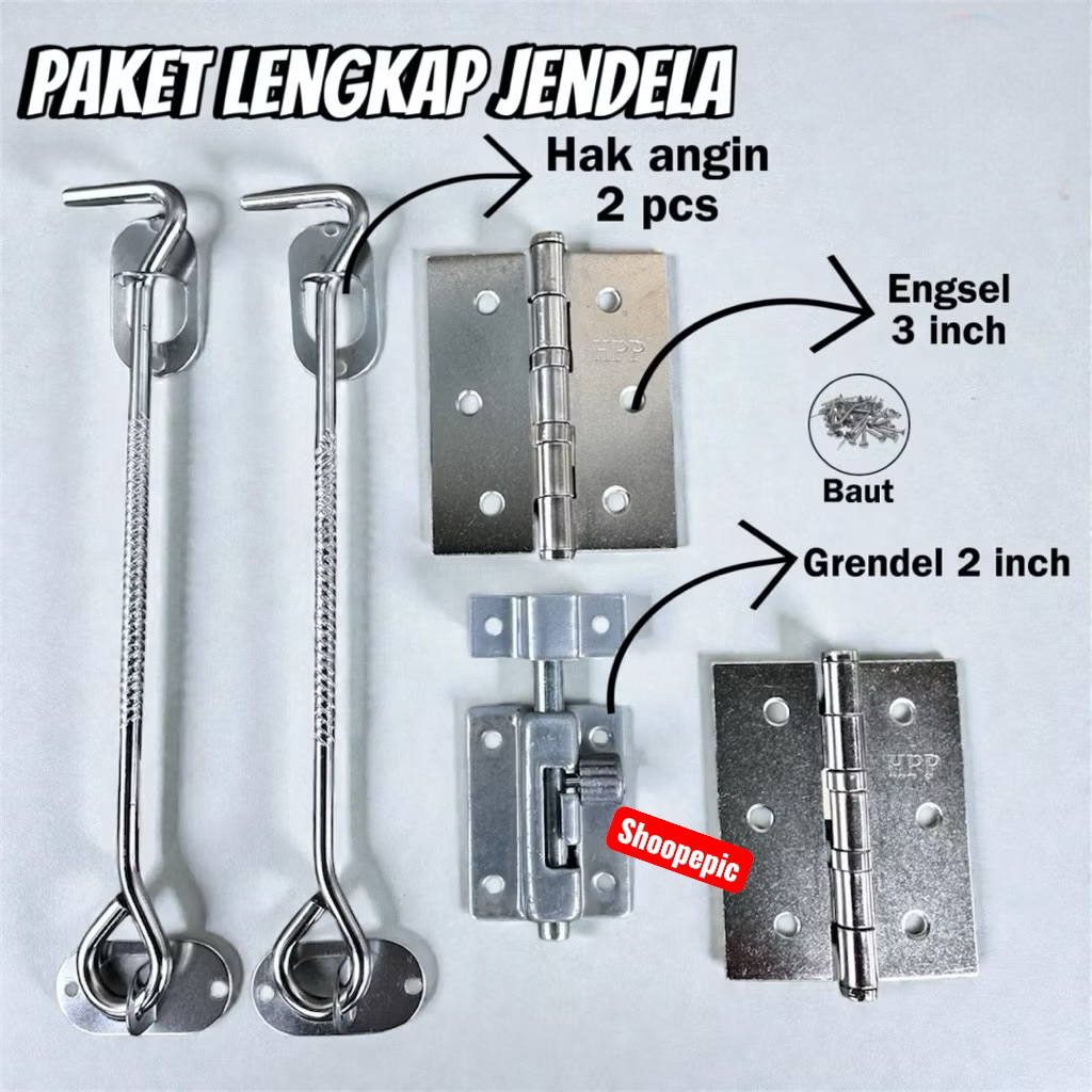 Fullset - Engsel Jendela 3inci HPP - Penahan jendela Kait Jendela -Kunci slot Grendel jendela Minima
