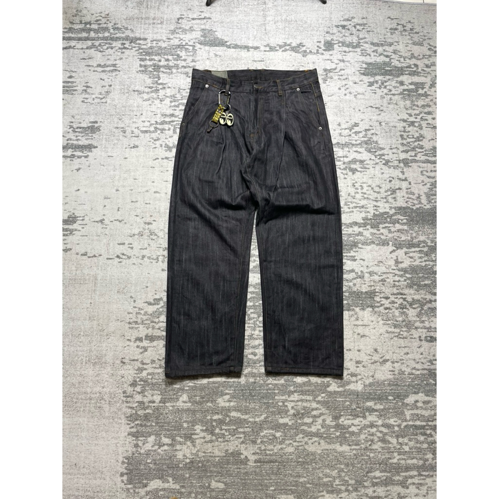 Dimitri black all season item one tuck wide denim pants