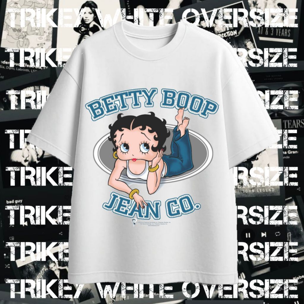 Trikey Kaos Oversize Putih Beety Boop Jean Co Cotton Combed 24s Unisex Vintage tee