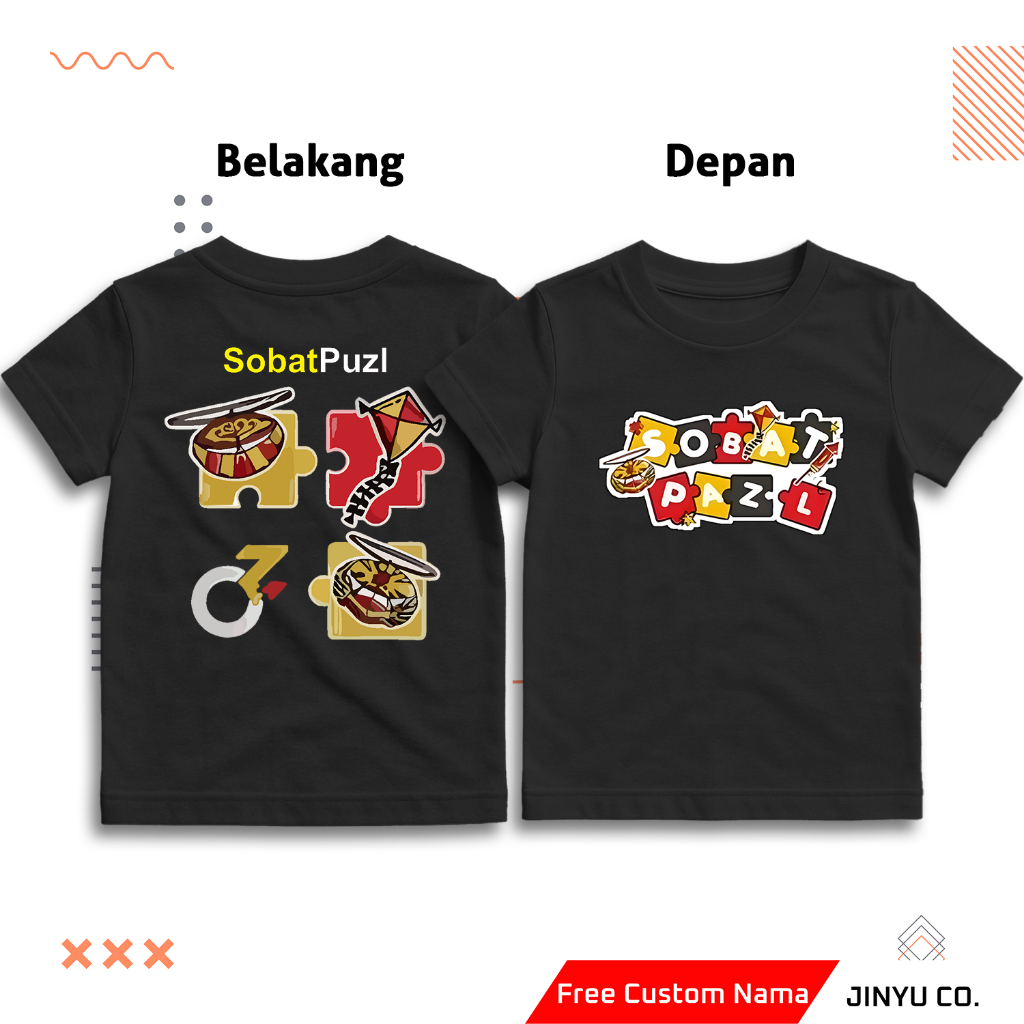 Kaos Anak Sobat Puzl Gratis Custom Nama | Kaos Anak Depan Belakang Zulfa Lanang Sobat Puzl Unisex