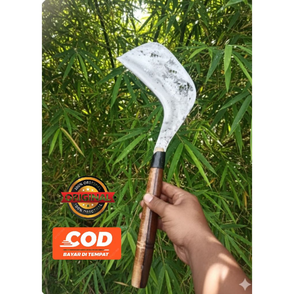 Pisau Sabit Rumput Super Tajam Gagang Kayu / Arit Parang Gobet Baja Asli
