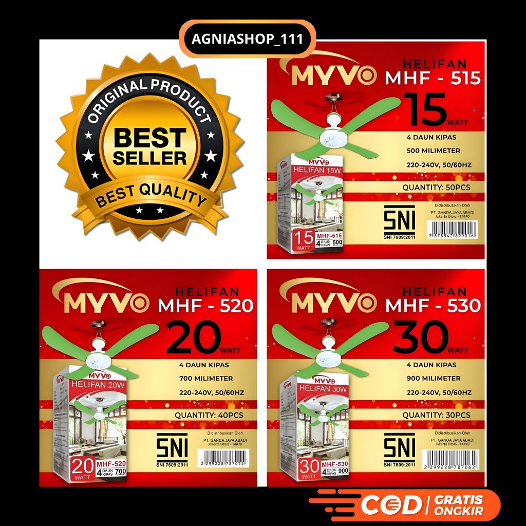MYVO HELIFAN KIPAS ANGIN GANTUNG BERKUALITAS 15W, 20W & 30W
