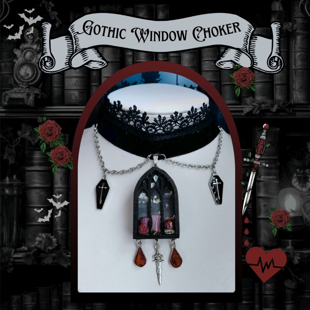 Choker Velvet Gothic Window Choker Kalung Wanita Jewelry Handmade Halloween Gothic Style Vampire