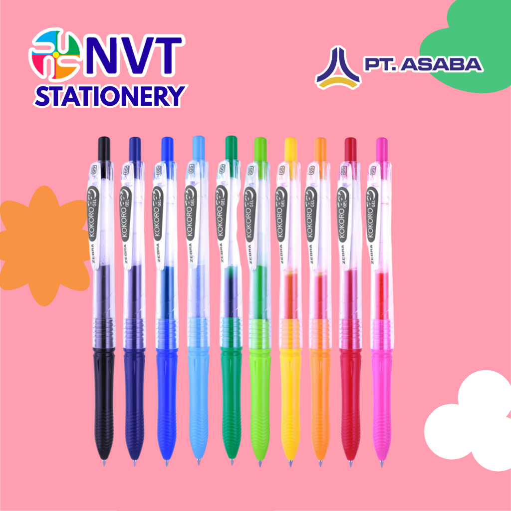 NVT - Bulpen/Bolpen/Pen/Pulpen Hitam dan Biru Kokoro Gel Zebra 0.5
