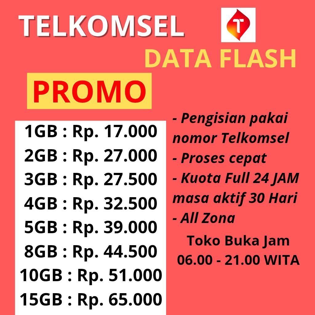 PAKET DATA FLASH TELKOMSEL MURAH FULL 30 HARI | 1GB 2GB 3GB 4GB 5GB 8GB 10GB 15GB 17GB 25GB 28GB