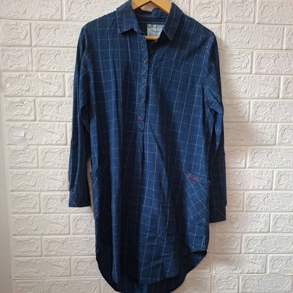 (PRELOVED) Kemeja Panjang Tunik Triset Wanita Warna Navy