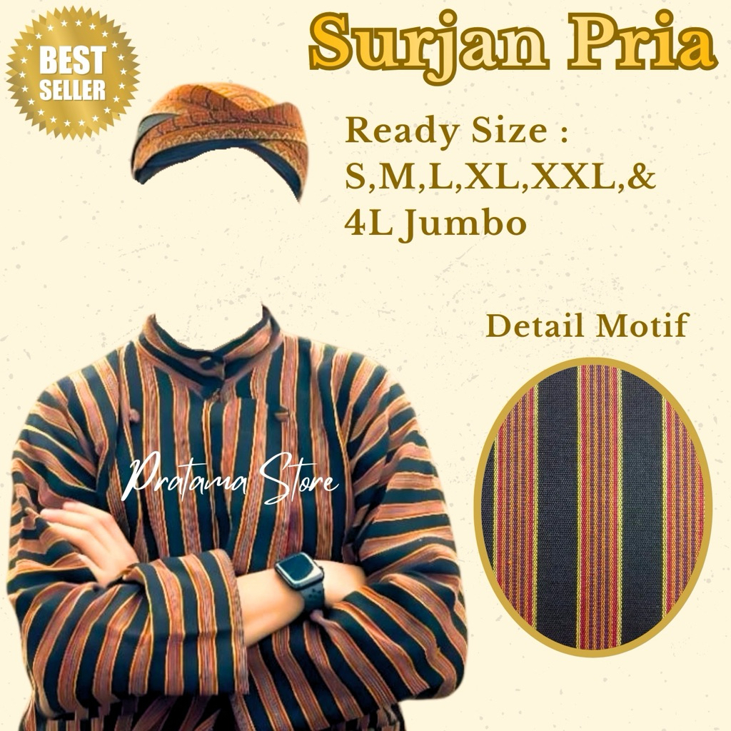 Ready Siap Kirim Baju Adat Jawa Lurik Dewasa Pria Baju Lurik Adat Jawa Dewasa Baju Jawa Lurik Oversi