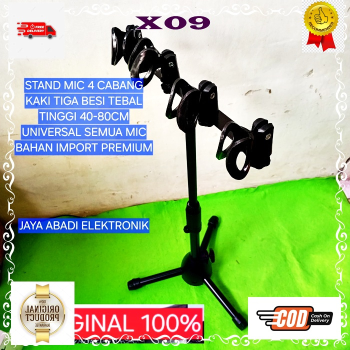 X09 STAND MIC 4 CABANG 4IN1 KAKI TIGA BESI TEBAL TINGGI 40 80 CM MIC BAHAN IMPORT PREMIUM PENDEK ORI