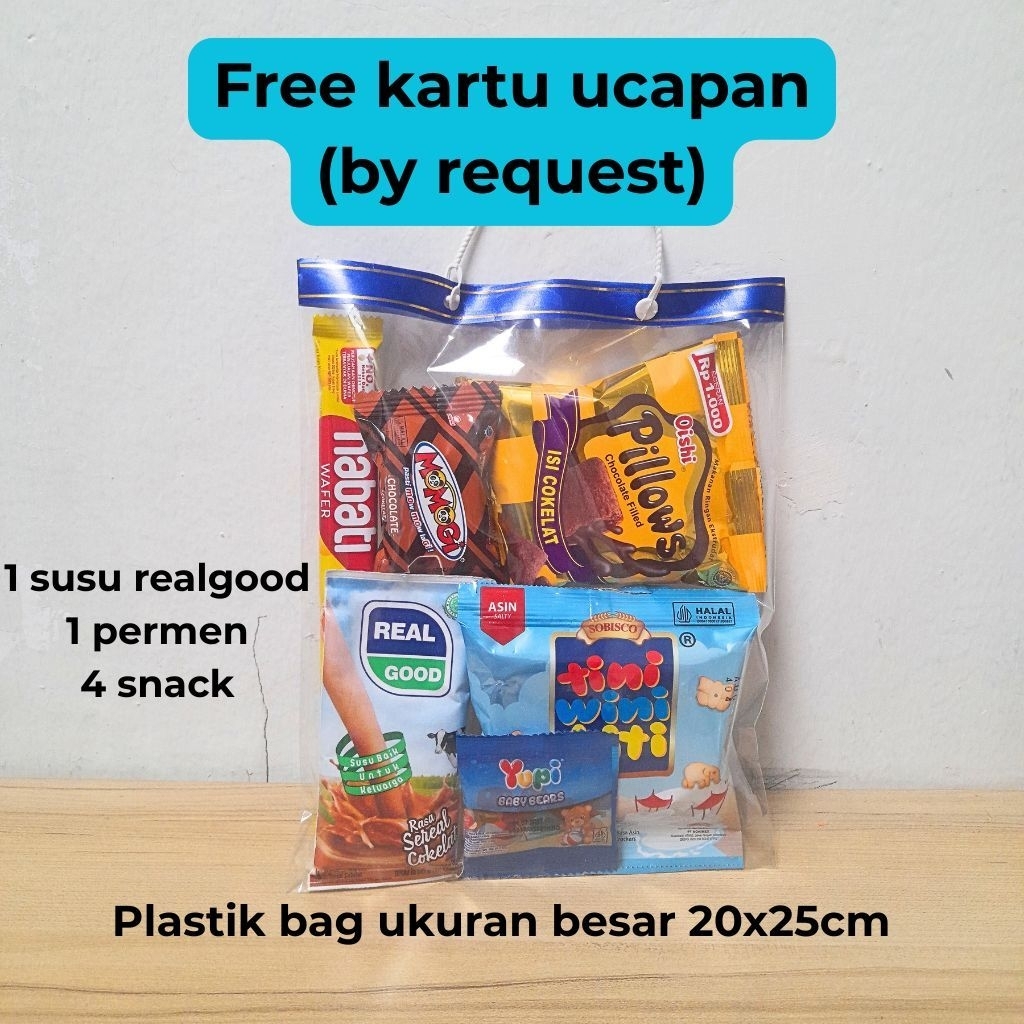 Paket Snack Kemasan Plastik Bag OPP Besar 20x25cm dengan Susu Realgood FREE Sticker/Nametag