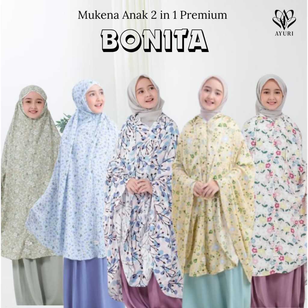 Mukena Anak premium luxury Bonita usia 5-14 thn | mukena remaja tanggung |mukena anak|mukena 2in1