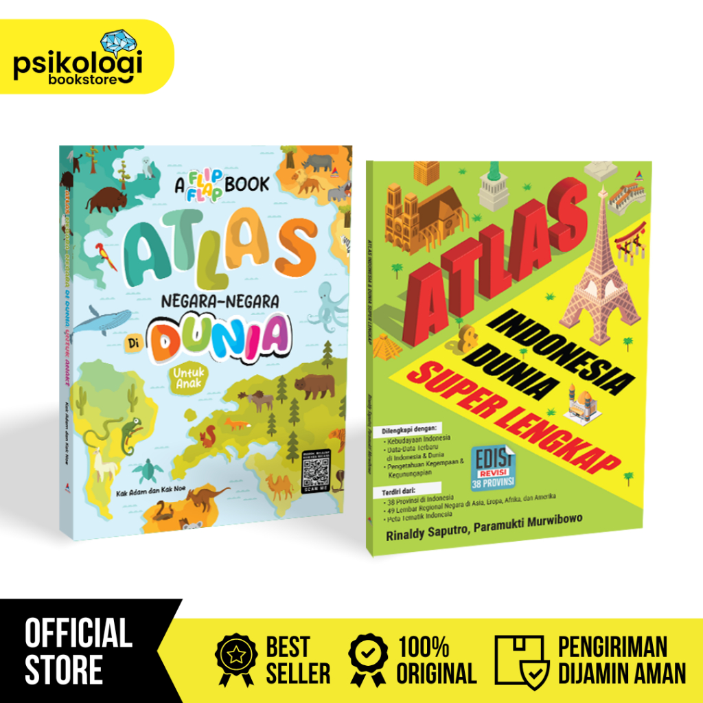 Journey Around the World Set : A Flip Flap Book & Atlas Indonesia Dunia Lengkap - Psikologi Book