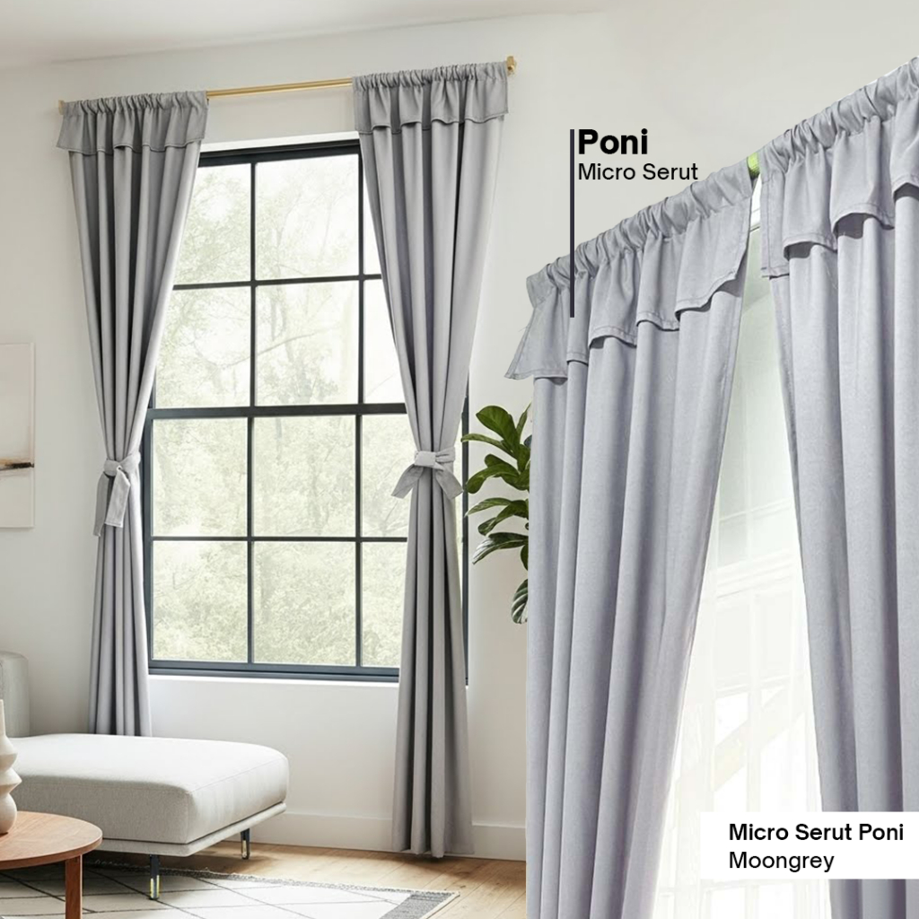 Gorden Jendela Polos Serut Poni Bahan Katun Micro Hordeng Jendela kecil - Micro Serut Poni