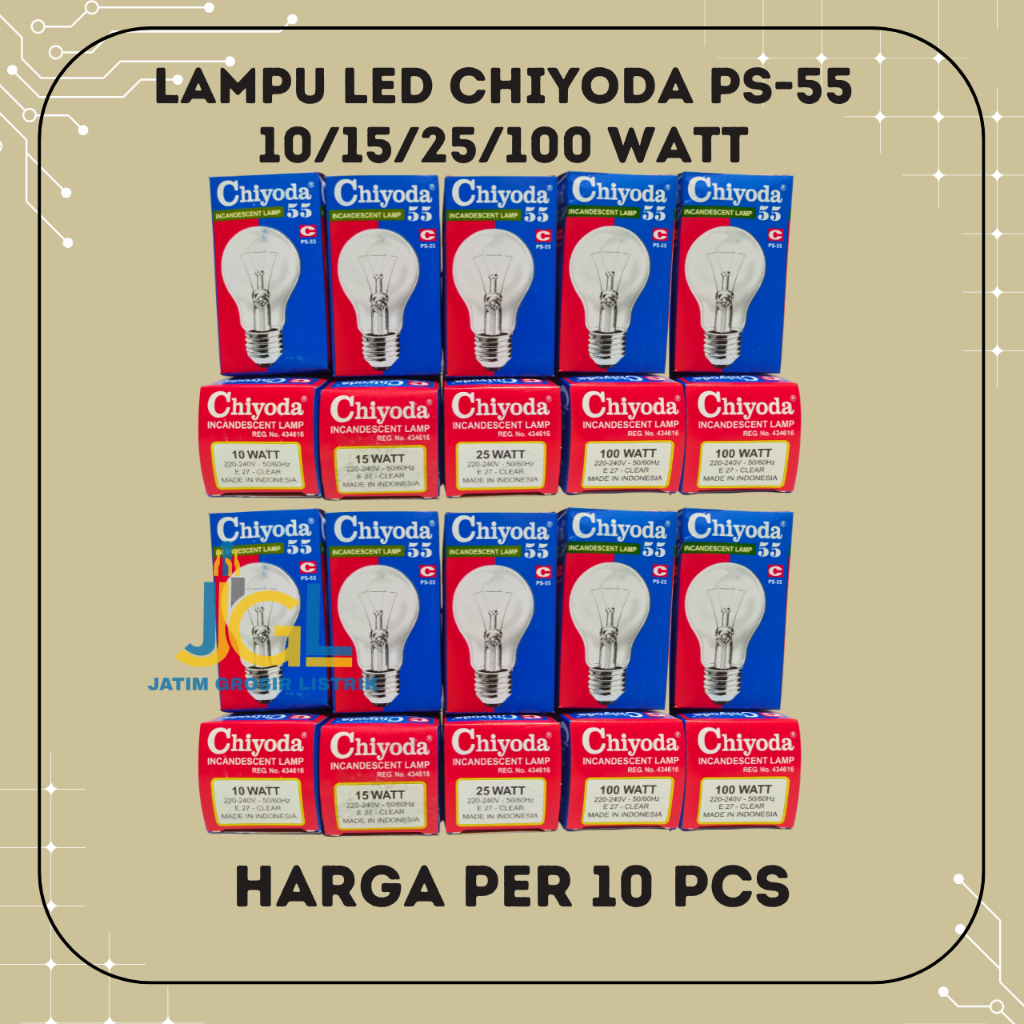10 Pcs Dop Kuning Chiyoda Lampu Pijar Chiyoda 10/15/25/100 Watt PS-55