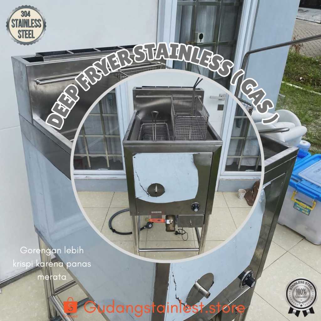 Deep Fryer Stainless Steel Mesin Penggorengan Food Grade Metode Gas 10 Liter