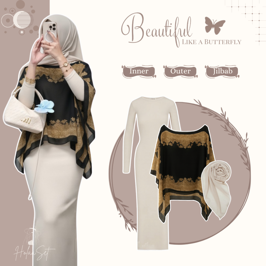 OOTD Wanita Korean Style (Syal Motif - Inner Fit Body - Jilbab) One Set Outfit Ke Pantai HO253N