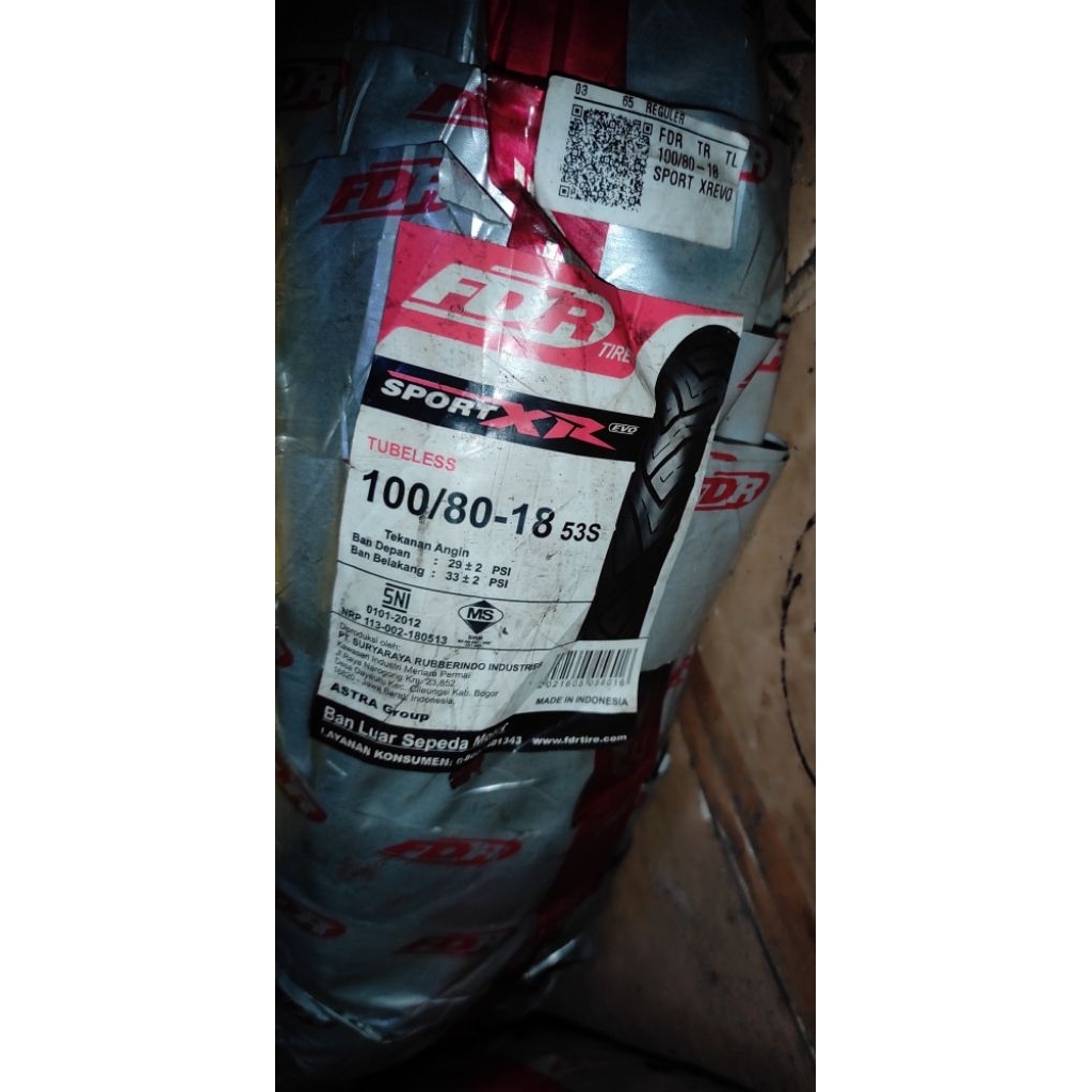 BAN LUAR TUBELESS FDR 100/80-18 SPORT XR EVO