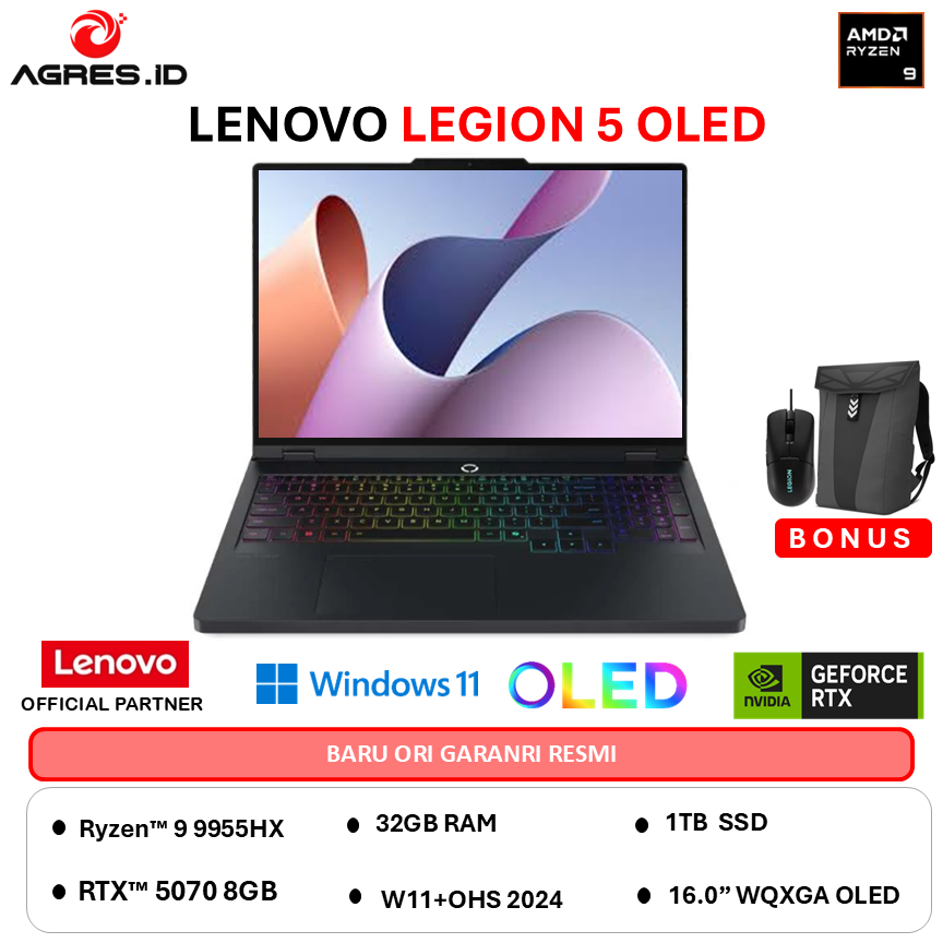 LENOVO LEGION PRO 5 16AFR10 OLED RYZEN 9 9955HX RTX5070 8GB - RAM 32GB 1TB W11+OHS 16.0WQXGA -2FID