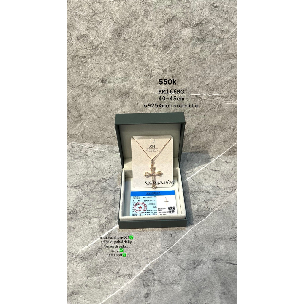 KM166RG |Kalung Italy Rosegold Salib Besar Moissanite Perak s925 Silver s925