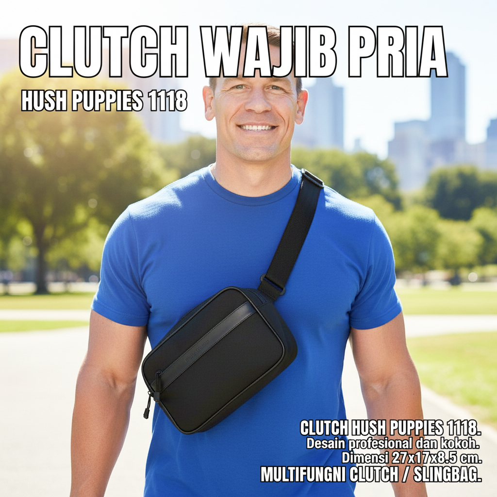BEST SALE Tas Selempang Pria / Clutch Hush Puppies 1118 Hitam Premium Branded Anti Air