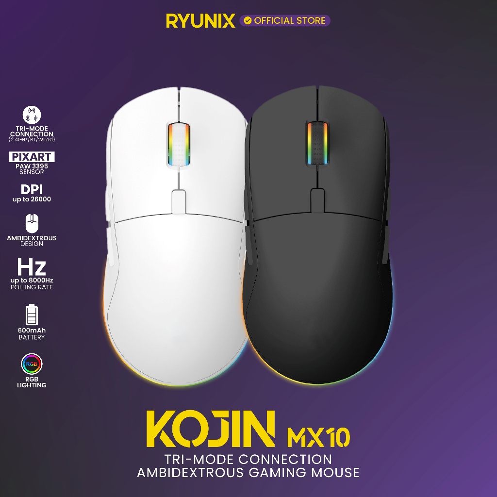 Sades Ryunix Kojin MX10 Mouse Gaming Wireless Bluetooth Triple Mode Ambidextrous