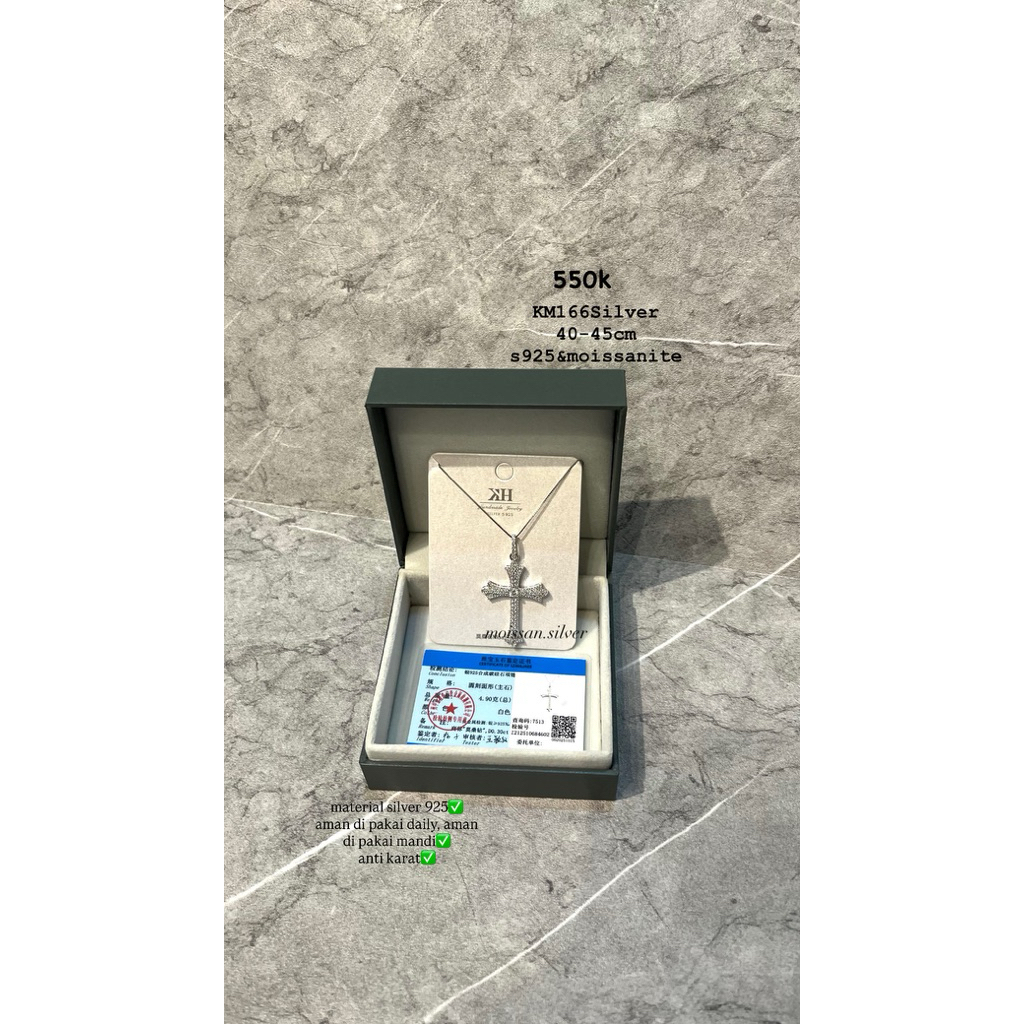 KM166Silver |Kalung Italy Silver Salib Besar Moissanite Perak s925 Silver s925