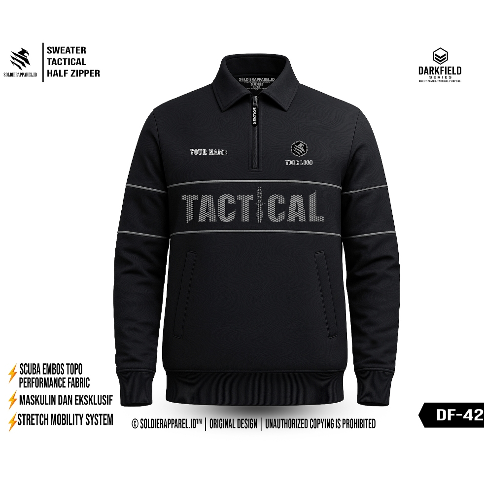 Sweater Tactical Pria Half Zipper Scuba Premium | Outdoor Darkfield Series Custom Logo