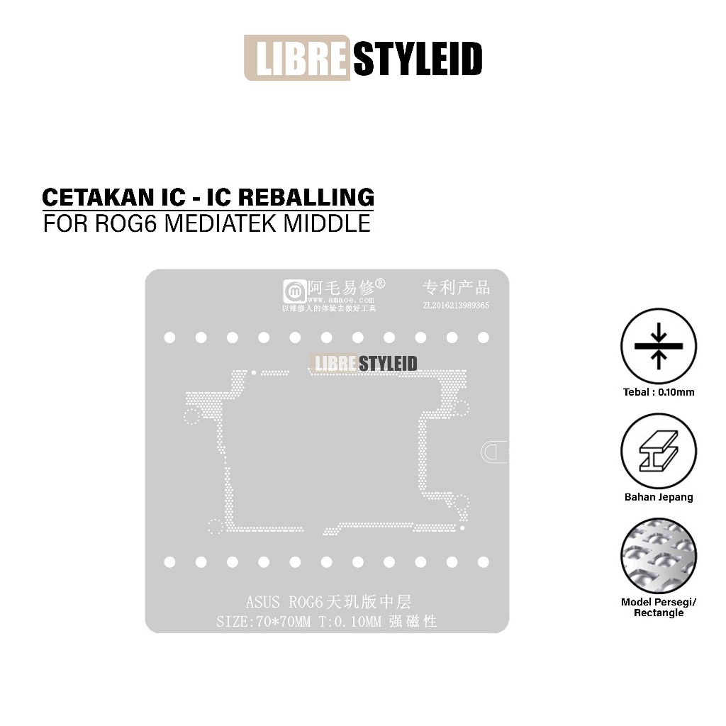 AMAOE ASUS ROG6 MEDIATEK MIDDLE SIZE:70*70MM CETAKAN IC  T:0.10MM ORIGINAL