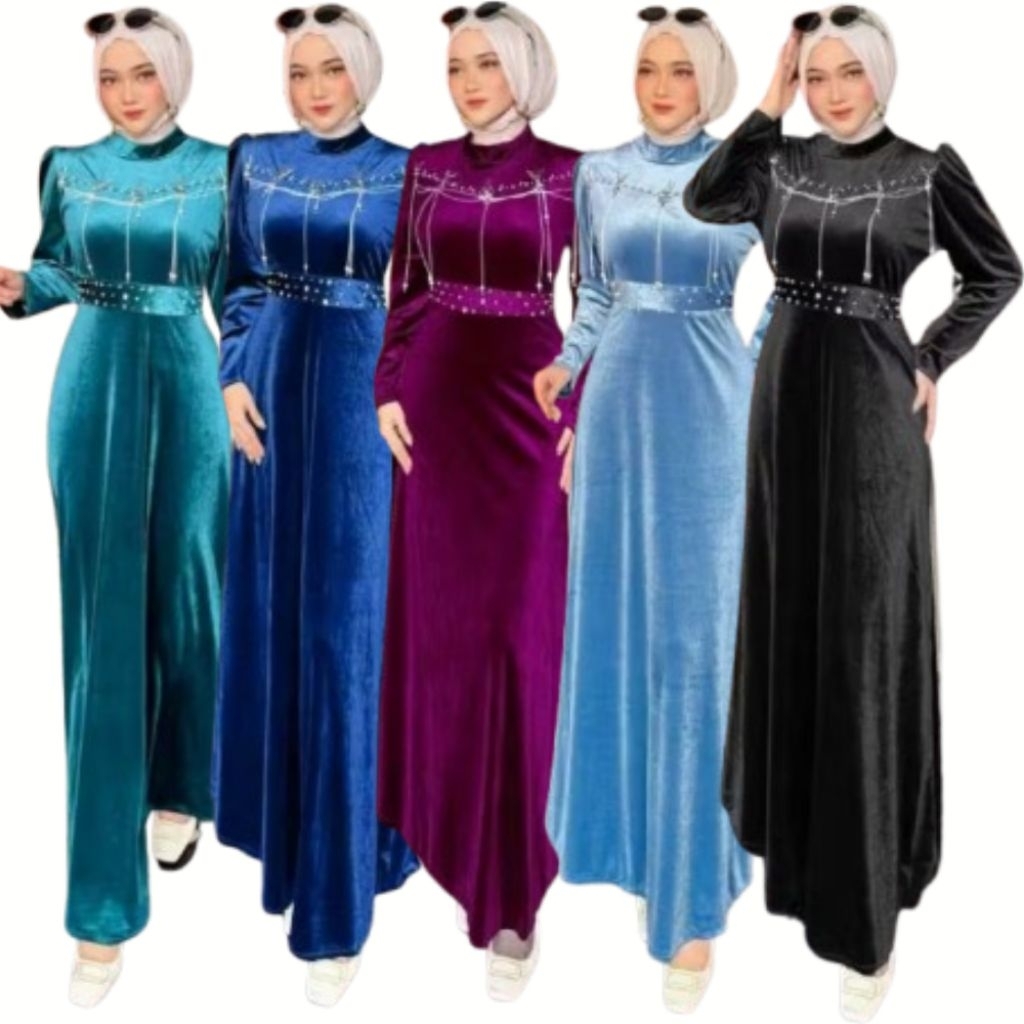 Serena Gamis Bludru Gamis Kondangan Lebaran Gamis Pesta Wanita Busana Muslim Wanita Size XL