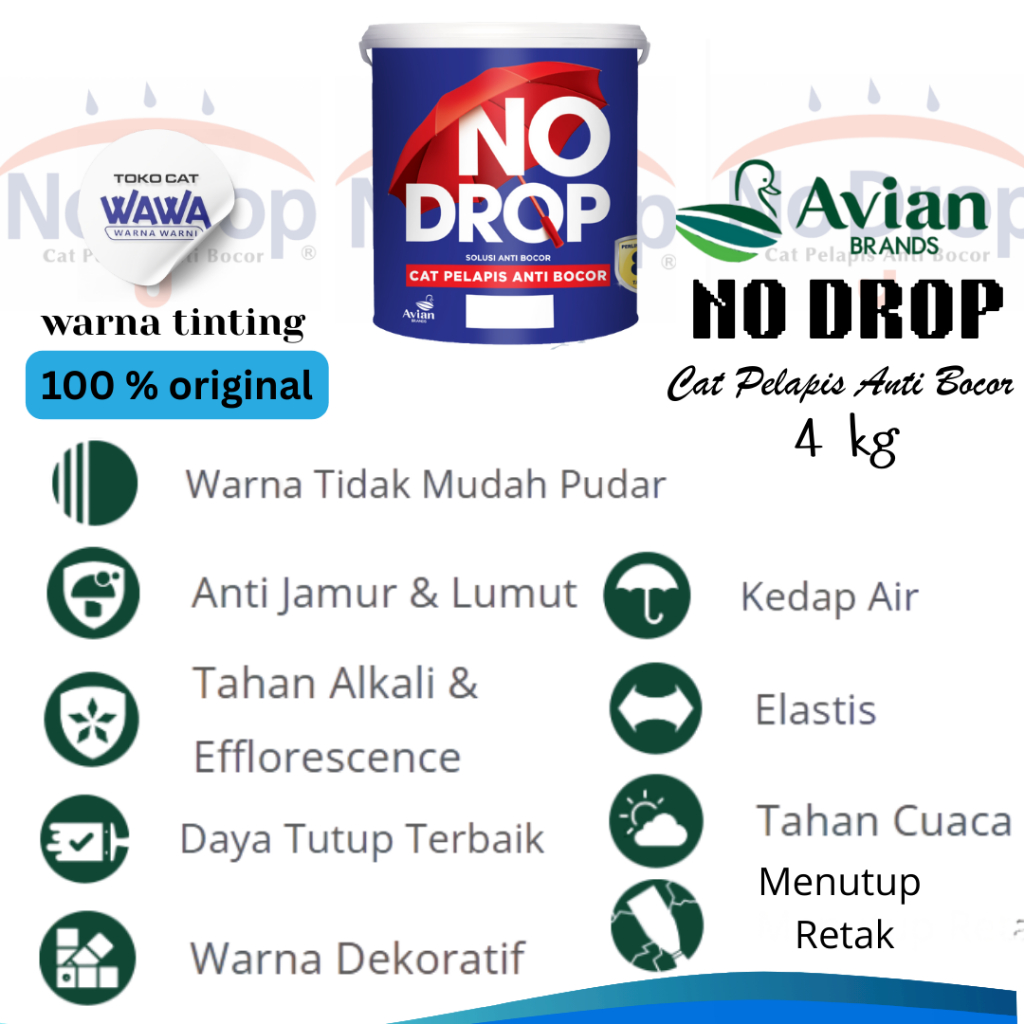NO DROP 1kg / CAT PELAPIS ANTI BOCOR / CAT TEMBOK 1kg WARNA TINTING- GRADASI WARNA TUA