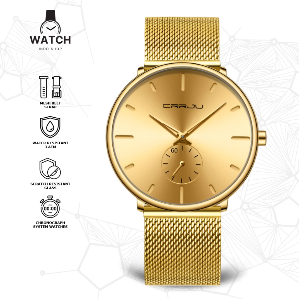 Indoshopwatches Jam Tangan Analog Pria CRRJU 2150 Cronograph Mesh Belt Watches