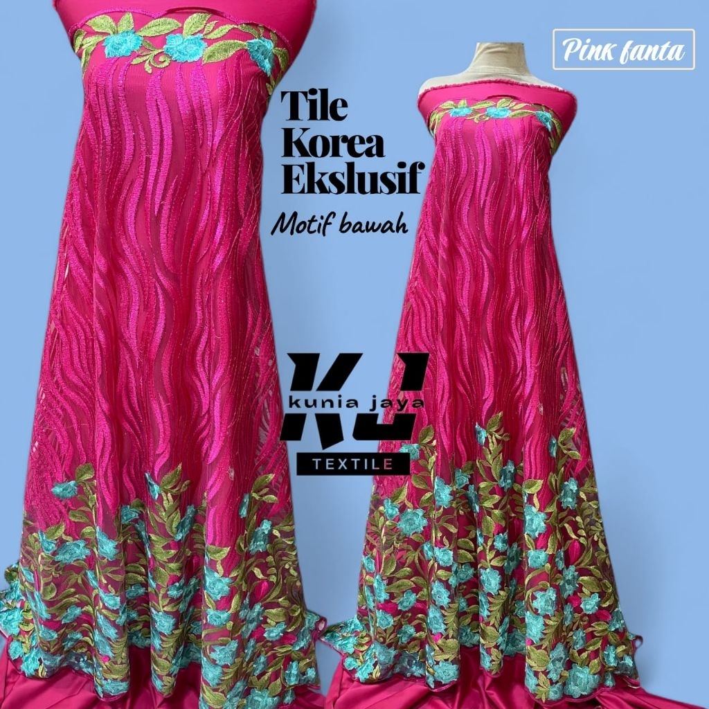 BAKAL KEBAYA KAIN TILE GARDEN BORDIR BUNGA 3D MOTIF SALUR BAHAN BRUKAT BROKAT TILLE KOREA BORDIR MOT