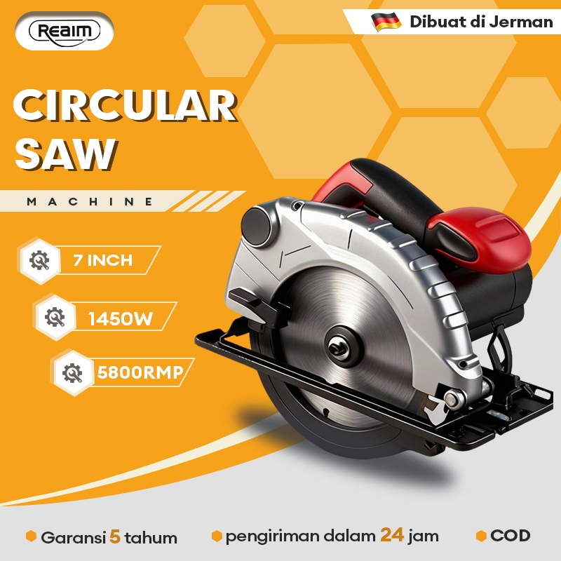 REAIM Circular Saw 7 Inch 1400W Mesin Gergaji Kayu Serkel Mesin Potong Kayu Listrik Portable