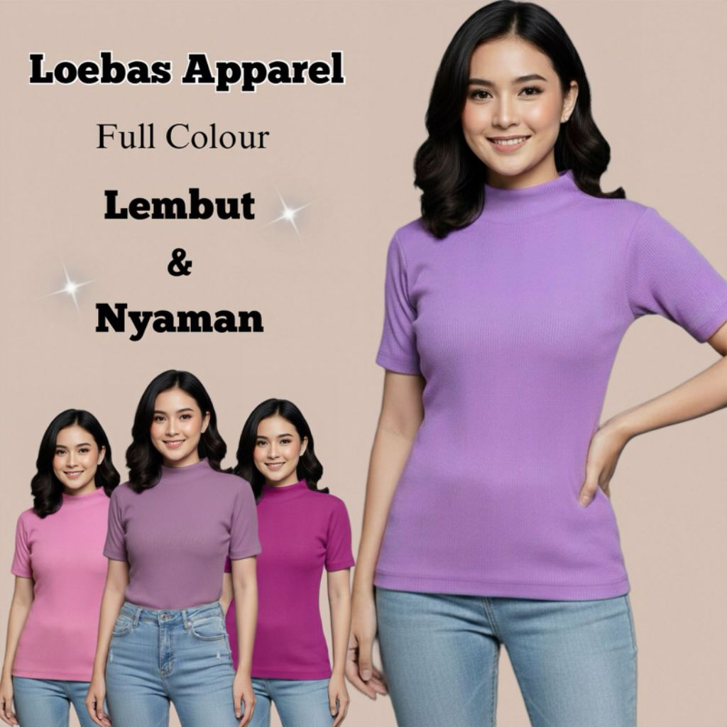 turtleneck lengan pendek wanita/turtleneck viral korea/Turtleneck Rib Lengan Pendek