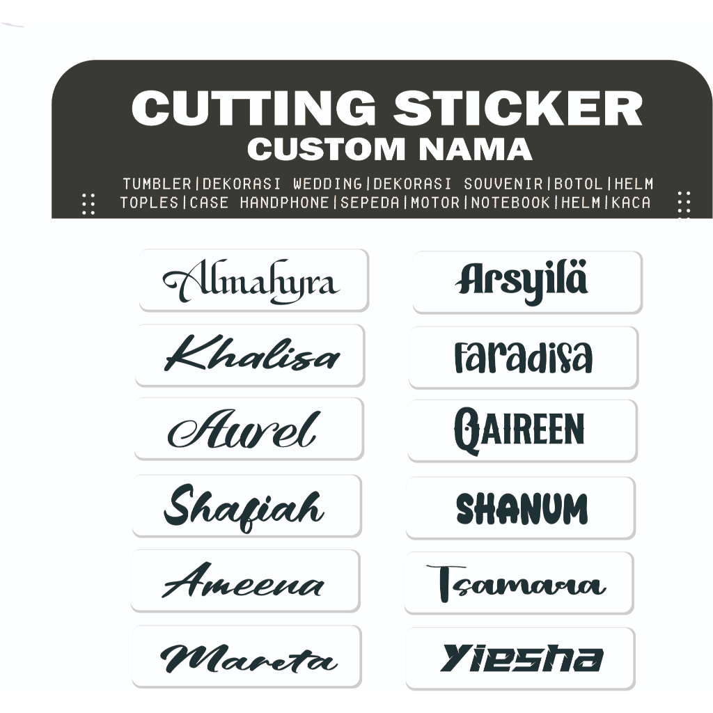 Stiker Nama Custom Cutting Stiker Nama/Tulisan Sendiri