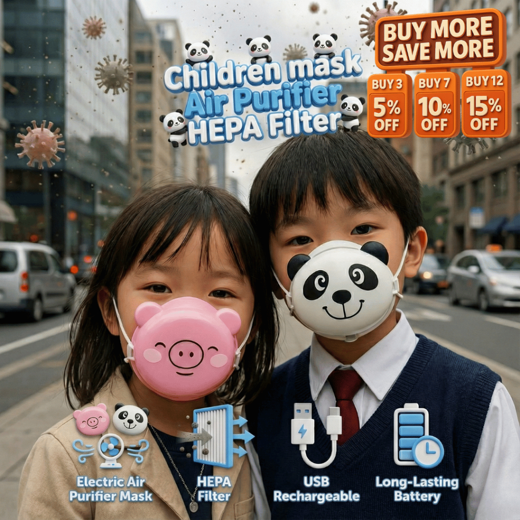 Masker Anak Elektrik dengan Air Purifier HEPA Filter Anti Debu dan Virus Desain Karakter Lucu