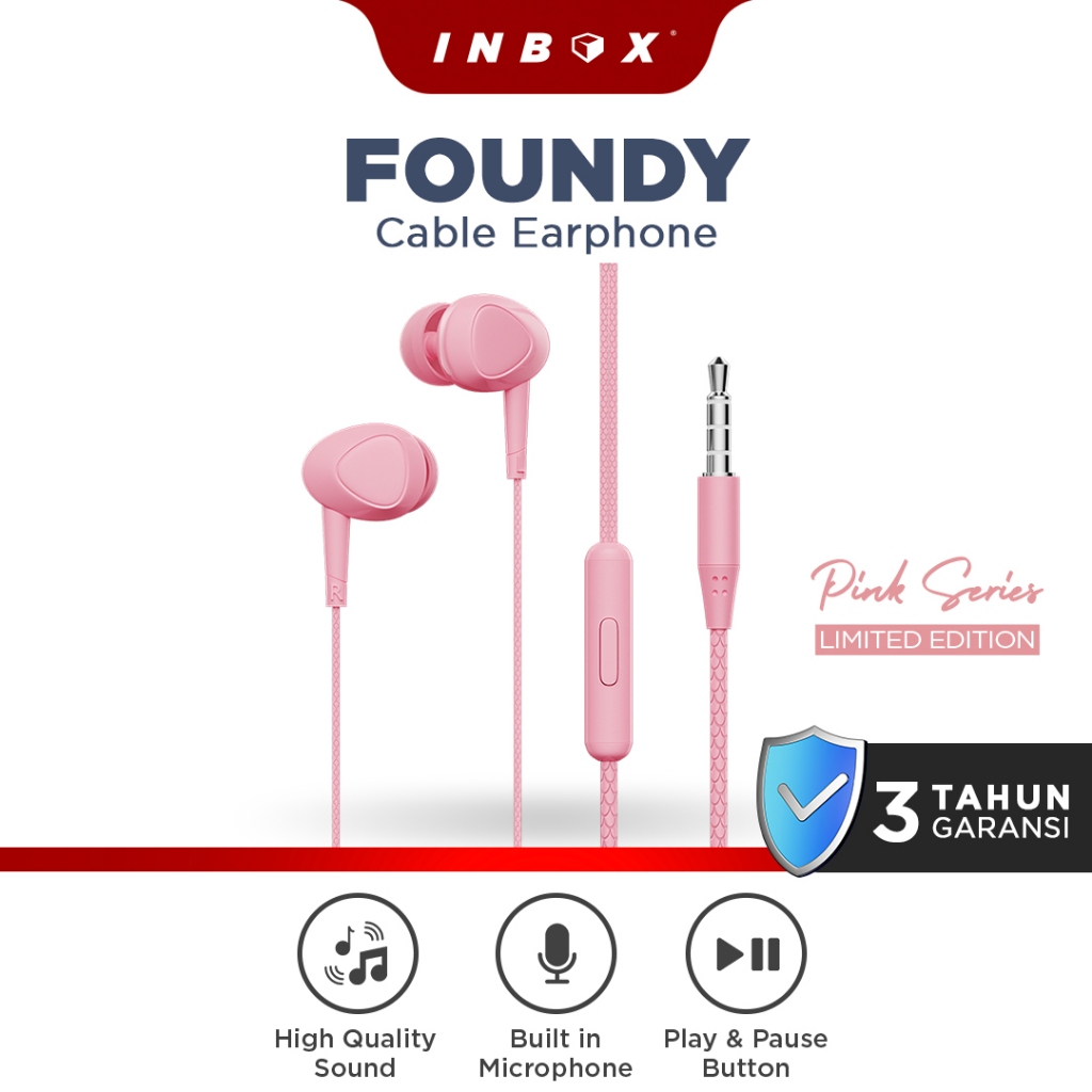 Inbox Foundy Kabel Earphone - Headset Handsfree dengan Microphone - Gaming Pink Edition
