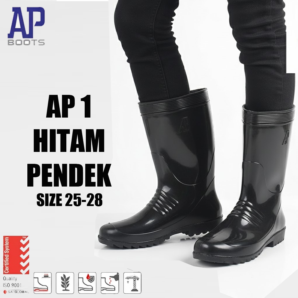 AP Boots Pendek AP 1 Hitam Sepatu Boots Karet Proyek Perkebunan Persawahan Hitam